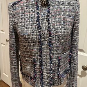 Zara Blue and Pink Tweed Blazer